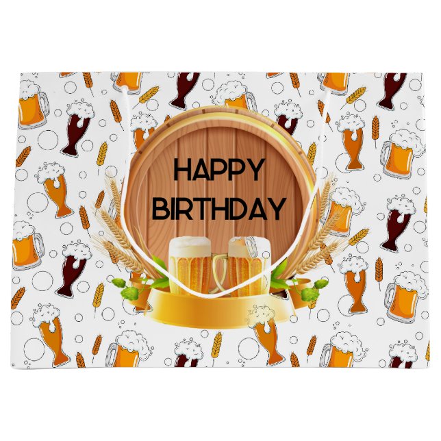 Custom Happy Birthday Beer Große Geschenktüte (Vorderseite)
