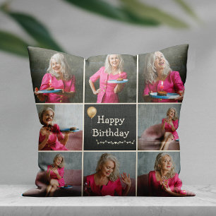 Custom Happy Birthday Foto Collage Throw Kissen