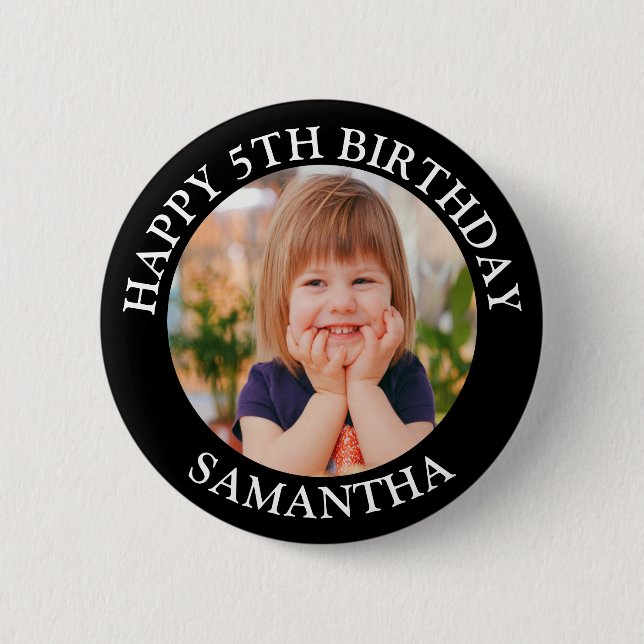 Custom Happy Birthday Foto Name Age Button (Vorderseite)