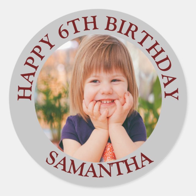 Custom Happy Birthday Foto Name Age Runder Aufkleber (Vorderseite)