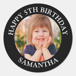 Custom Happy Birthday Foto Name Age Runder Aufkleber