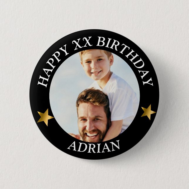 Custom Happy Birthday Foto und Age Name Button (Vorderseite)