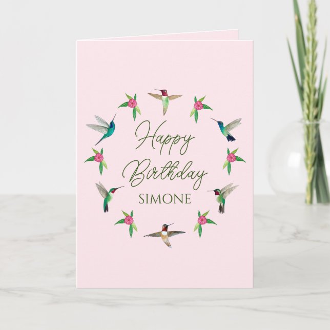 Custom Happy Birthday Hummingbirds Card Karte (Vorderseite)