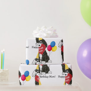 Custom Happy Birthday Mama B & W Bernedoodle Geschenkpapier
