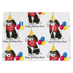 Custom Happy Birthday Mama B & W Bernedoodle Große Geschenktüte