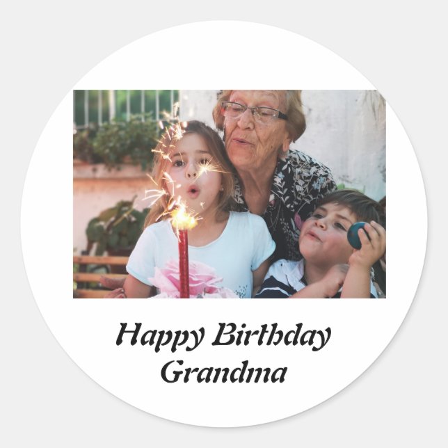 Custom Happy Birthday Oma Foto Runder Aufkleber (Vorderseite)