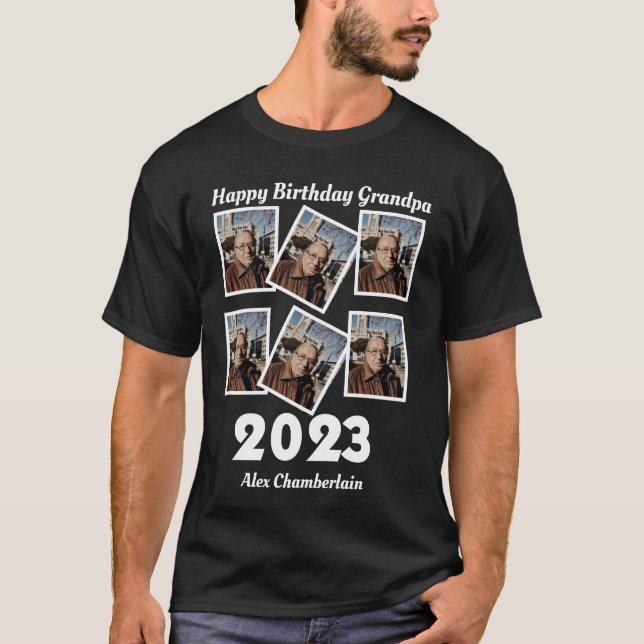 Custom Happy Birthday Opa 2023 6 Foto T-Shirt (Vorderseite)