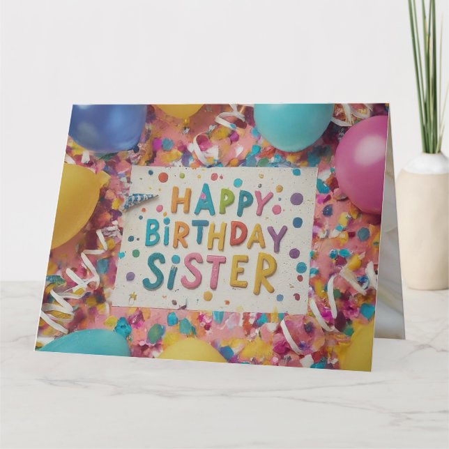 Custom Happy Birthday Sister Grußkarte Karte (Vorderseite)