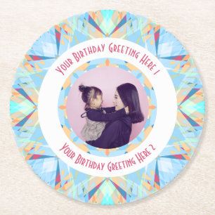 Custom Happy Birthday Star Blue Foto Gruß Runder Pappuntersetzer