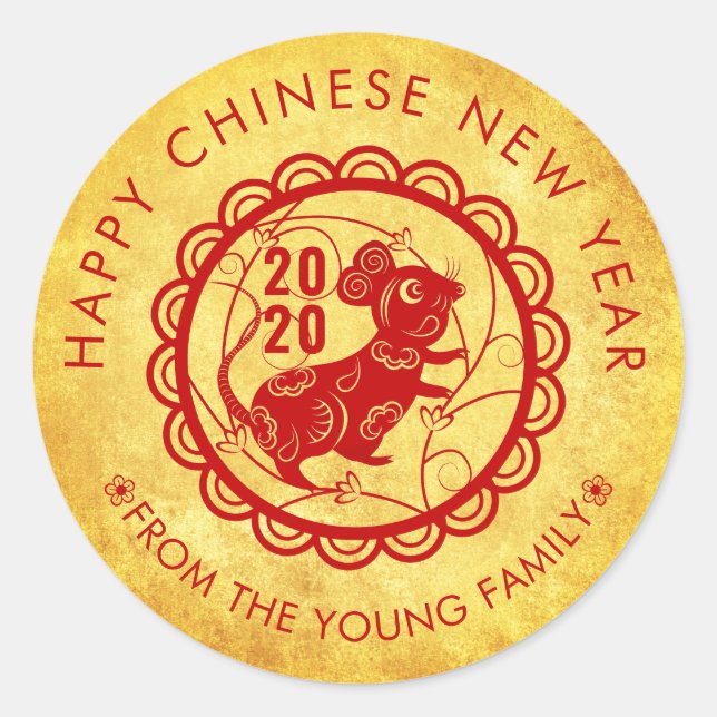 Custom Happy Chinesisch Neujahr Rat 2020 Gold Red Runder Aufkleber (Vorderseite)