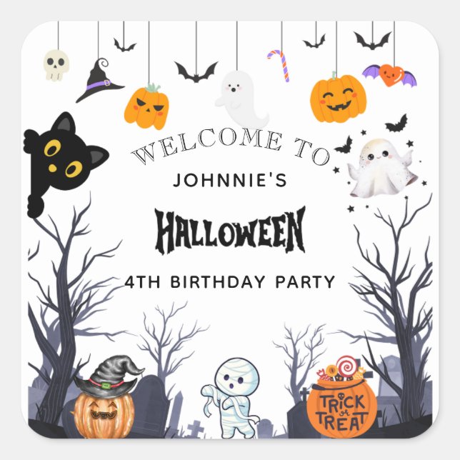 Custom Happy Halloween BIRTHDAY Quadratischer Aufkleber (Vorderseite)