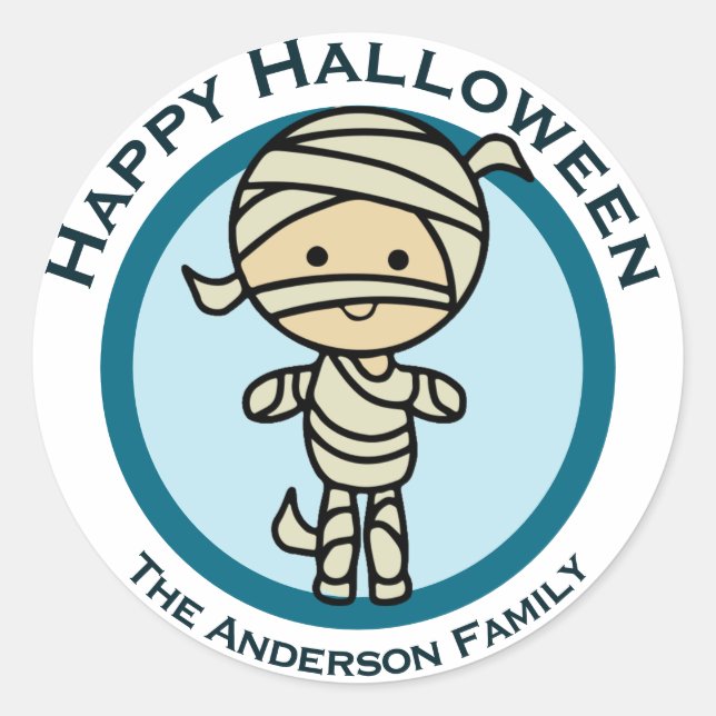 Custom Happy Halloween Blue Mummy Monster Gefallen Runder Aufkleber (Vorderseite)
