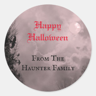 Custom Happy Halloween Red Full Moon und Ravens Runder Aufkleber
