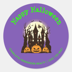 Custom Happy Halloween Spuk House Runder Aufkleber