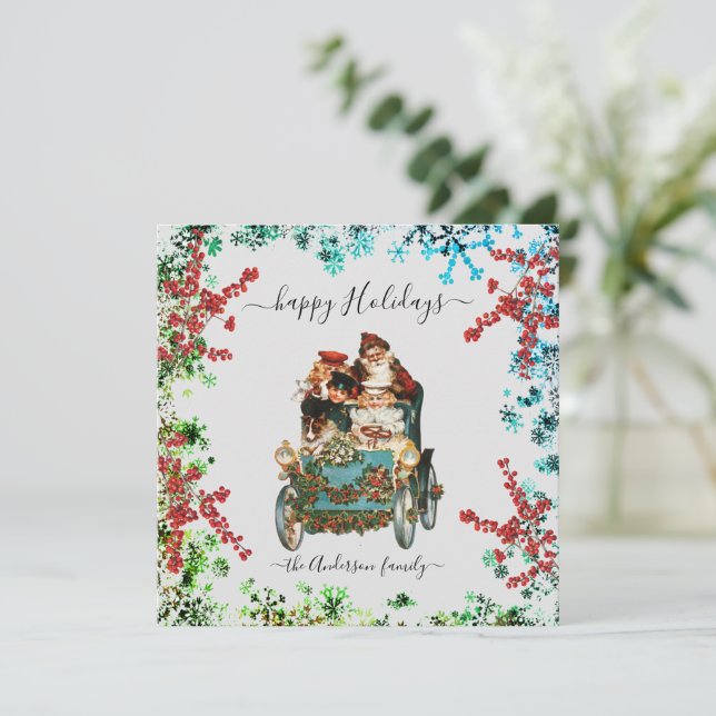 Custom Happy Holidays Chic Rustic Vintag Ephemera Einladung (Stehend Vorderseite)