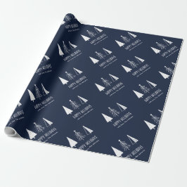 Custom Happy Holidays Navy festliche Spruce Geschenkpapier