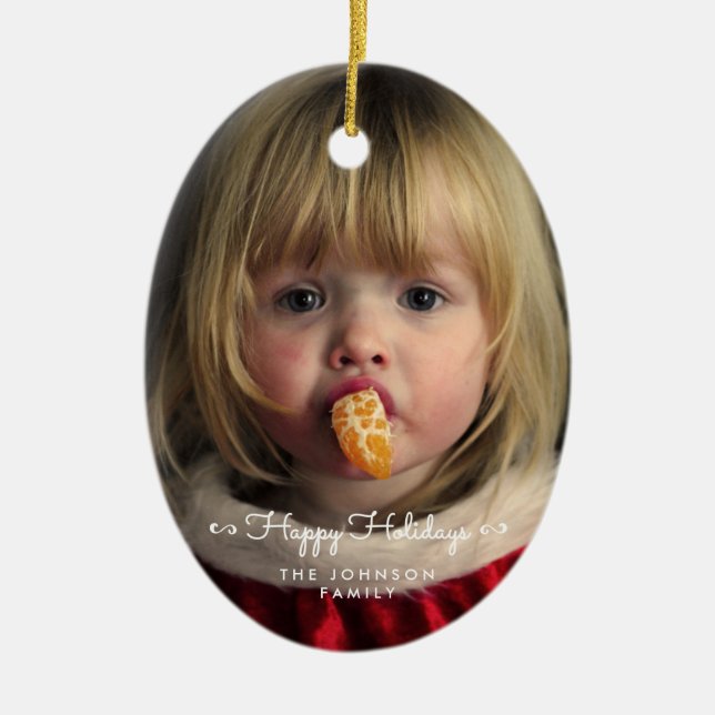 Custom Happy Holidays Oval Christmas Tree Ornament (Vorne)