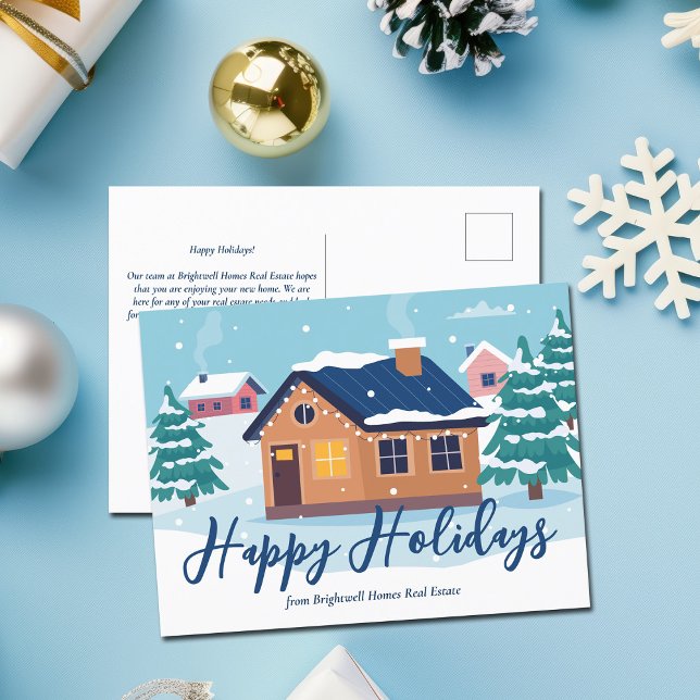 Custom Happy Holidays Real Anwesen Company Holiday Postkarte (Von Creator hochgeladen)