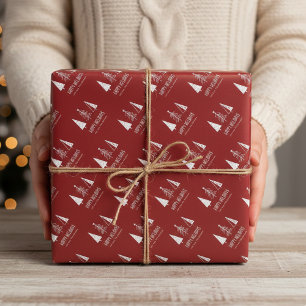 Custom Happy Holidays Red Festive Spruce Geschenkpapier
