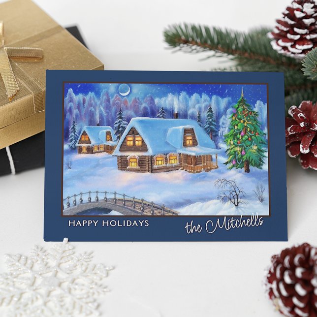 Custom Happy Holidays Winter Wonderland Watercolor Postkarte (Von Creator hochgeladen)
