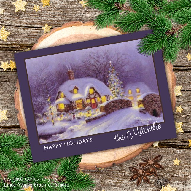 Custom Happy Holidays Winter Wonderland Watercolor Postkarte (Von Creator hochgeladen)