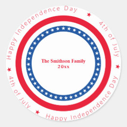 Custom Happy Independence Day Red White Blue Runder Aufkleber