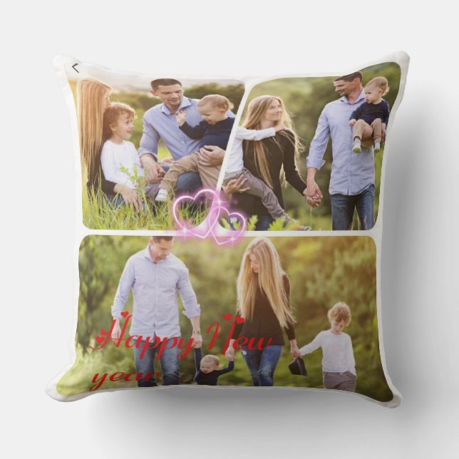 Custom Happy New Year Foto Collage Throw Kissen (Vorderseite)