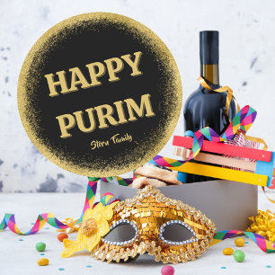 Custom Happy Purim Classic Gold Glitzer Runder Aufkleber