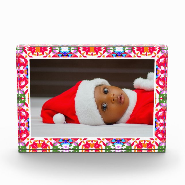 Custom Happy Red Bright Green Christmas Keepake Fotoblock (Vorderseite)