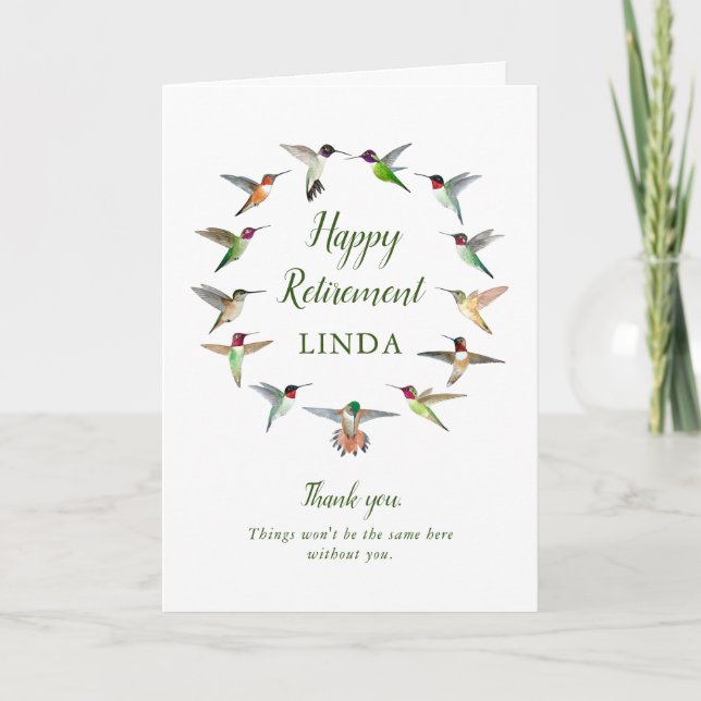 Custom Happy Retirement Hummingbirds Karte (Vorderseite)