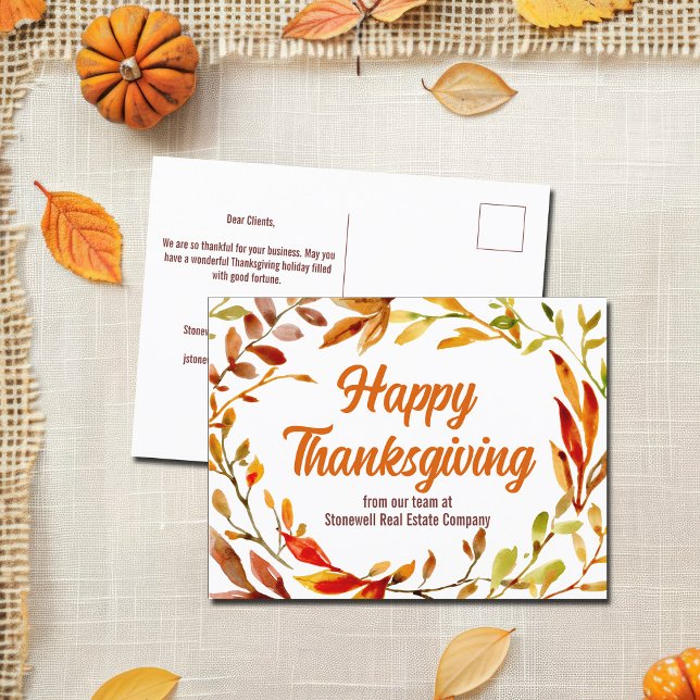 Custom Happy Thanksgiving Autumn Leaves Company Postkarte (Von Creator hochgeladen)