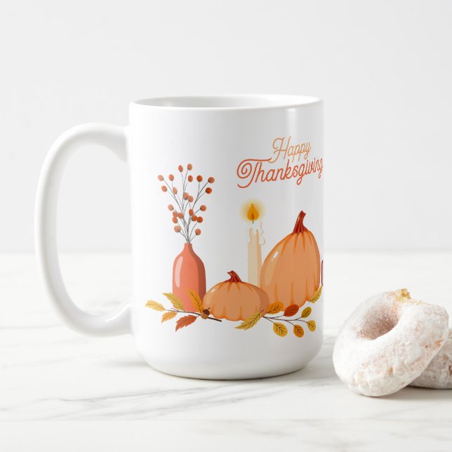 Custom Happy Thanksgiving Tasse mit Pumpkins (Mit Donut)