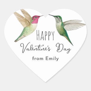 Custom Happy Valentine's Day Hummingbirds Herz-Aufkleber