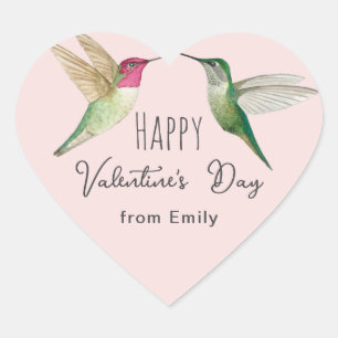Custom Happy Valentine's Day Hummingbirds Herz-Aufkleber