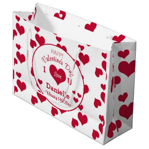 Custom Happy Valentine's Day White & Red Herzen Große Geschenktüte
