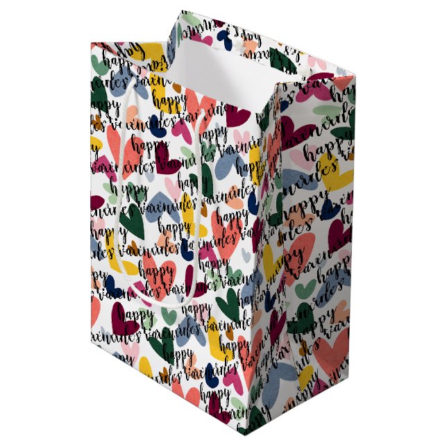 Custom Happy Valentines I Liebe You Heart Pattern Mittlere Geschenktüte (Vorderseite Schrägansicht)