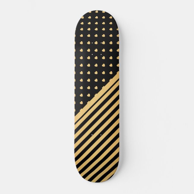 CUSTOM HEARS & STRIPES BLACK GOLD PATTERN SKATEBOARD (Vorderseite)