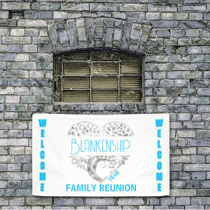 Custom Heart Art Tree White Blue Horizontal Banner