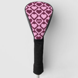 Custom Heart Checkerboard Pattern Bordeaux Pink - Golf Headcover
