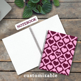 Custom Heart Checkerboard Pattern Bordeaux Pink - Notizbuch