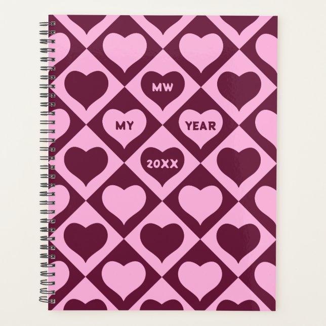 Custom Heart Checkerboard Pattern Bordeaux Pink -  Planer (Vorderseite)