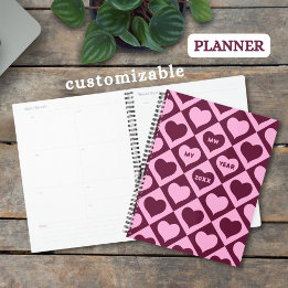 Custom Heart Checkerboard Pattern Bordeaux Pink -  Planer