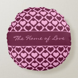 Custom Heart Checkerboard Pattern Bordeaux Pink - Rundes Kissen