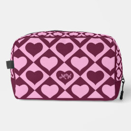 Custom Heart Checkerboard Pattern Bordeaux Pink - Waschbeutel