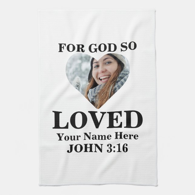 Custom heart Foto Christlich Bible Verse John 3 16 Geschirrtuch (Vertikal)