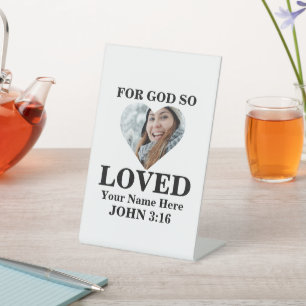 Custom heart Foto Christlich Bible Verse John 3 16 Sockelschild