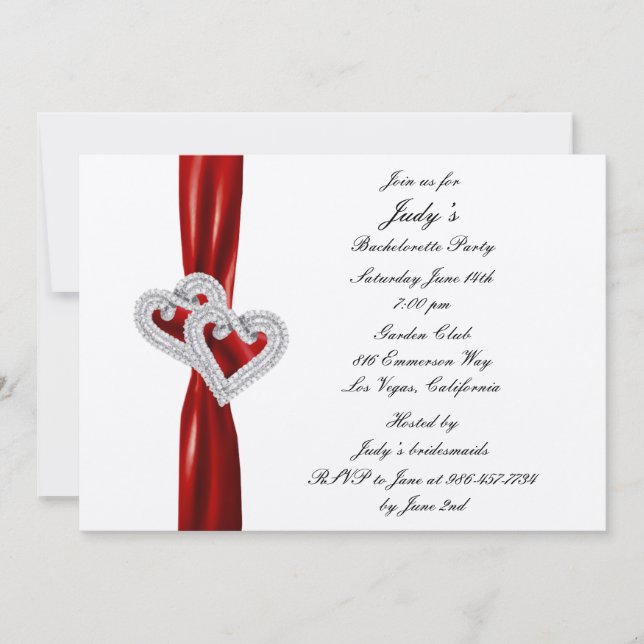 Custom Heart Red Ribbon Junggeselinnen-Abschied Ei Einladung (Vorderseite)