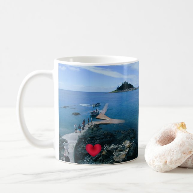 Custom Heart St Michaels Mount Cornwall mit Boote Kaffeetasse (Mit Donut)