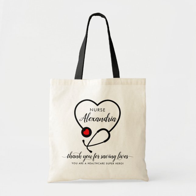Custom Heart Stethoscope Hero Name Nurse Vielen Da Tragetasche (Vorne)