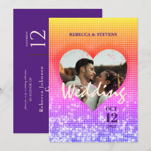 Custom Heart Stylish Ombre Kariert Foto Wedding Einladung